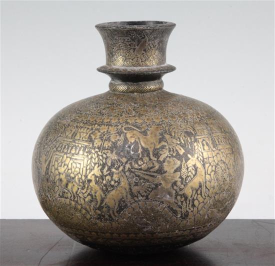 A 19th century Indian bidri ware hookah base, 6.5in.